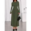 imageBTFBM Long Sleeve Maxi Dresses for Women 2025 Fall Casual Ruched Boat Neck Flowy Elegant Formal Wedding Guest DressArmy Green