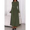 imageBTFBM Long Sleeve Maxi Dresses for Women 2025 Fall Casual Ruched Boat Neck Flowy Elegant Formal Wedding Guest DressArmy Green