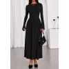 imageBTFBM Long Sleeve Maxi Dresses for Women 2025 Fall Casual Ruched Boat Neck Flowy Elegant Formal Wedding Guest DressBlack