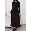 imageBTFBM Long Sleeve Maxi Dresses for Women 2025 Fall Casual Ruched Boat Neck Flowy Elegant Formal Wedding Guest DressBlack