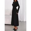 imageBTFBM Long Sleeve Maxi Dresses for Women 2025 Fall Casual Ruched Boat Neck Flowy Elegant Formal Wedding Guest DressBlack