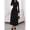 imageBTFBM Long Sleeve Maxi Dresses for Women 2025 Fall Casual Ruched Boat Neck Flowy Elegant Formal Wedding Guest DressBlack