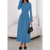 imageBTFBM Long Sleeve Maxi Dresses for Women 2025 Fall Casual Ruched Boat Neck Flowy Elegant Formal Wedding Guest DressBlue