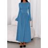 imageBTFBM Long Sleeve Maxi Dresses for Women 2025 Fall Casual Ruched Boat Neck Flowy Elegant Formal Wedding Guest DressBlue