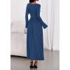 imageBTFBM Long Sleeve Maxi Dresses for Women 2025 Fall Casual Ruched Boat Neck Flowy Elegant Formal Wedding Guest DressDark Blue