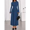 imageBTFBM Long Sleeve Maxi Dresses for Women 2025 Fall Casual Ruched Boat Neck Flowy Elegant Formal Wedding Guest DressDark Blue