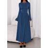 imageBTFBM Long Sleeve Maxi Dresses for Women 2025 Fall Casual Ruched Boat Neck Flowy Elegant Formal Wedding Guest DressDark Blue
