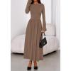 imageBTFBM Long Sleeve Maxi Dresses for Women 2025 Fall Casual Ruched Boat Neck Flowy Elegant Formal Wedding Guest DressKhaki