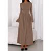imageBTFBM Long Sleeve Maxi Dresses for Women 2025 Fall Casual Ruched Boat Neck Flowy Elegant Formal Wedding Guest DressKhaki