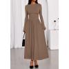 imageBTFBM Long Sleeve Maxi Dresses for Women 2025 Fall Casual Ruched Boat Neck Flowy Elegant Formal Wedding Guest DressKhaki