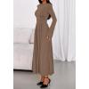 imageBTFBM Long Sleeve Maxi Dresses for Women 2025 Fall Casual Ruched Boat Neck Flowy Elegant Formal Wedding Guest DressKhaki