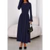 imageBTFBM Long Sleeve Maxi Dresses for Women 2025 Fall Casual Ruched Boat Neck Flowy Elegant Formal Wedding Guest DressNavy Blue