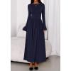 imageBTFBM Long Sleeve Maxi Dresses for Women 2025 Fall Casual Ruched Boat Neck Flowy Elegant Formal Wedding Guest DressNavy Blue