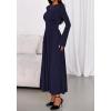 imageBTFBM Long Sleeve Maxi Dresses for Women 2025 Fall Casual Ruched Boat Neck Flowy Elegant Formal Wedding Guest DressNavy Blue