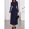imageBTFBM Long Sleeve Maxi Dresses for Women 2025 Fall Casual Ruched Boat Neck Flowy Elegant Formal Wedding Guest DressNavy Blue