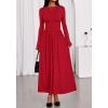 imageBTFBM Long Sleeve Maxi Dresses for Women 2025 Fall Casual Ruched Boat Neck Flowy Elegant Formal Wedding Guest DressRed