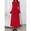 imageBTFBM Long Sleeve Maxi Dresses for Women 2025 Fall Casual Ruched Boat Neck Flowy Elegant Formal Wedding Guest DressRed