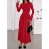 imageBTFBM Long Sleeve Maxi Dresses for Women 2025 Fall Casual Ruched Boat Neck Flowy Elegant Formal Wedding Guest DressRed