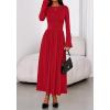 imageBTFBM Long Sleeve Maxi Dresses for Women 2025 Fall Casual Ruched Boat Neck Flowy Elegant Formal Wedding Guest DressRed