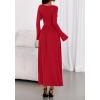 imageBTFBM Long Sleeve Maxi Dresses for Women 2025 Fall Casual Ruched Boat Neck Flowy Elegant Formal Wedding Guest DressRed