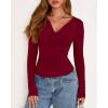 imageBTFBM Long Sleeve Shirts for Women 2025 Fall Fashion V Neck Knit Ruched Slim Fit Casual Basic Tees Going Out Tops Y2kBurgundy