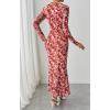 imageBTFBM Wedding Guest Dresses for Women Fall Fashion 2025 Bodycon Long Sleeve Boho Mesh Party Cocktail Floral Maxi DressApricot Red Flower