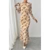 imageBTFBM Wedding Guest Dresses for Women Fall Fashion 2025 Bodycon Long Sleeve Boho Mesh Party Cocktail Floral Maxi DressBeige