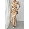 imageBTFBM Wedding Guest Dresses for Women Fall Fashion 2025 Bodycon Long Sleeve Boho Mesh Party Cocktail Floral Maxi DressBeige