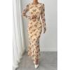 imageBTFBM Wedding Guest Dresses for Women Fall Fashion 2025 Bodycon Long Sleeve Boho Mesh Party Cocktail Floral Maxi DressBeige