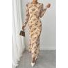 imageBTFBM Wedding Guest Dresses for Women Fall Fashion 2025 Bodycon Long Sleeve Boho Mesh Party Cocktail Floral Maxi DressBeige