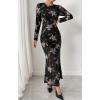 imageBTFBM Wedding Guest Dresses for Women Fall Fashion 2025 Bodycon Long Sleeve Boho Mesh Party Cocktail Floral Maxi DressBlack Pink