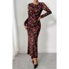 imageBTFBM Wedding Guest Dresses for Women Fall Fashion 2025 Bodycon Long Sleeve Boho Mesh Party Cocktail Floral Maxi DressBlack Red Flower