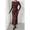 imageBTFBM Wedding Guest Dresses for Women Fall Fashion 2025 Bodycon Long Sleeve Boho Mesh Party Cocktail Floral Maxi DressBlack Red Flower