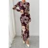 imageBTFBM Wedding Guest Dresses for Women Fall Fashion 2025 Bodycon Long Sleeve Boho Mesh Party Cocktail Floral Maxi DressBurgundy