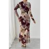 imageBTFBM Wedding Guest Dresses for Women Fall Fashion 2025 Bodycon Long Sleeve Boho Mesh Party Cocktail Floral Maxi DressBurgundy