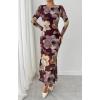 imageBTFBM Wedding Guest Dresses for Women Fall Fashion 2025 Bodycon Long Sleeve Boho Mesh Party Cocktail Floral Maxi DressBurgundy