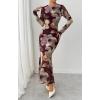 imageBTFBM Wedding Guest Dresses for Women Fall Fashion 2025 Bodycon Long Sleeve Boho Mesh Party Cocktail Floral Maxi DressBurgundy