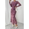 imageBTFBM Wedding Guest Dresses for Women Fall Fashion 2025 Bodycon Long Sleeve Boho Mesh Party Cocktail Floral Maxi DressLeopard