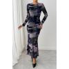 imageBTFBM Wedding Guest Dresses for Women Fall Fashion 2025 Bodycon Long Sleeve Boho Mesh Party Cocktail Floral Maxi DressNavy