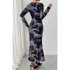 imageBTFBM Wedding Guest Dresses for Women Fall Fashion 2025 Bodycon Long Sleeve Boho Mesh Party Cocktail Floral Maxi DressNavy