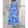 imageBTFBM Women Boho Maxi Dress Fall Fashion 2025 Floral Long Sleeve V Neck Button Pockets Flowy Vacation Wedding DressesFloral Light Blue Blue