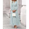 imageBTFBM Women Boho Maxi Dress Fall Fashion 2025 Floral Long Sleeve V Neck Button Pockets Flowy Vacation Wedding DressesFloral White Green