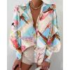 imageBTFBM Women Fashion Button Down Shirts V Neck Printed Solid Boho Long Sleeve Blouses Dressy Casual Summer Fall TopsGraphic Print
