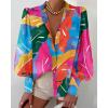 imageBTFBM Women Fashion Button Down Shirts V Neck Printed Solid Boho Long Sleeve Blouses Dressy Casual Summer Fall TopsMulticolored