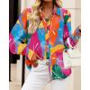 imageBTFBM Women Fashion Button Down Shirts V Neck Printed Solid Boho Long Sleeve Blouses Dressy Casual Summer Fall TopsMulticolored