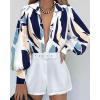 imageBTFBM Women Fashion Button Down Shirts V Neck Printed Solid Boho Long Sleeve Blouses Dressy Casual Summer Fall TopsPrint Navy
