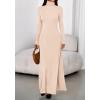 imageBTFBM Womens Dresses Fall 2025 Long Sleeve Turtle Neck Trendy Long Tight Knit Maxi Dress Wedding Guest Party CasualApricot