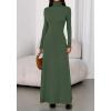 imageBTFBM Womens Dresses Fall 2025 Long Sleeve Turtle Neck Trendy Long Tight Knit Maxi Dress Wedding Guest Party CasualArmy Green
