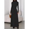 imageBTFBM Womens Dresses Fall 2025 Long Sleeve Turtle Neck Trendy Long Tight Knit Maxi Dress Wedding Guest Party CasualBlack