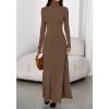 imageBTFBM Womens Dresses Fall 2025 Long Sleeve Turtle Neck Trendy Long Tight Knit Maxi Dress Wedding Guest Party CasualBrown